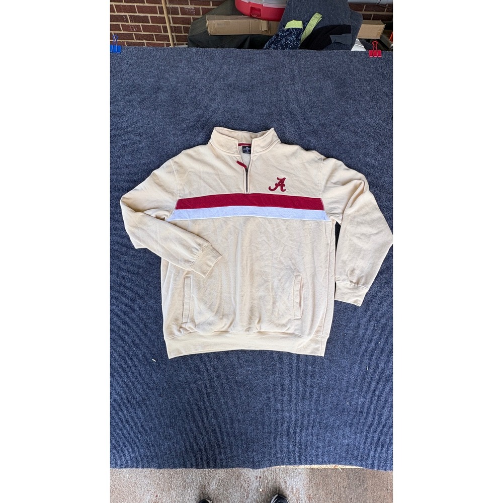 Colosseum Alabama Crimson Tide Mens XL Quarter Zip Pullover Cream Stripe Fleece